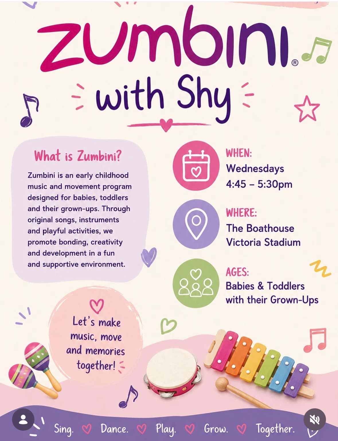 Zumbini with Shy class explainer poster