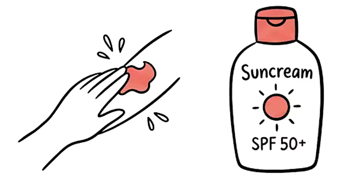 A playful illustration of SPF 50 suncream being applied.